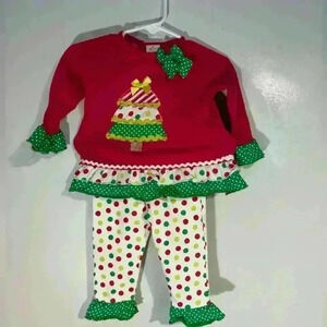 Nursery Rhyme 6-9 month girls Christmas outfit pink, green & white EUC